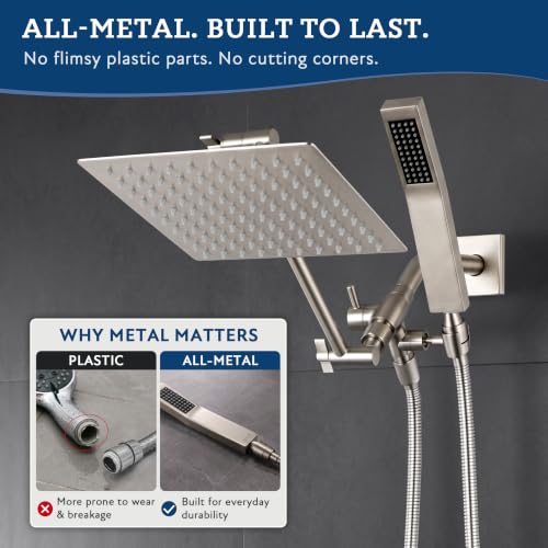 All Metal 8" Rain Shower Head with Handheld for Bathroom Upgrade