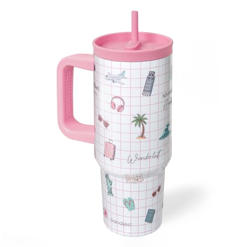 Travel Lover Stainless Steel Locking Lid Silicone Straw Tumbler with Handle 40oz