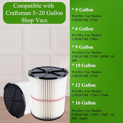 2 Pack CMXZVBE38754 Replacement Filter Fit for Craftsman Shop Vac Wet Dry 5 to 20 Gallon (2 Count)