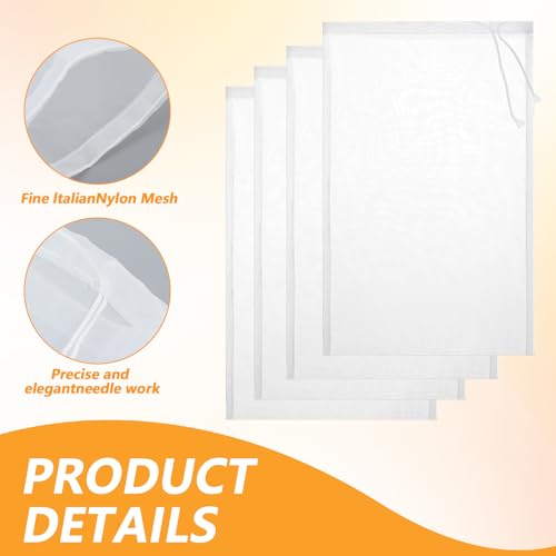 4 Pack Nut Milk Bag 12 x 8 Inch Nut Bag Strainer Reusable Nylon Cloth (4 Count)
