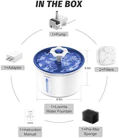 Loomla Cat Water Fountain, 85oz/2.5L Pet Water Fountain Indoor, Automatic Dog Water Dispenser with Switchable LED Lights, 2 Replacement Filters for Cats, Dogs, Pets (Navy Blue), VC1471