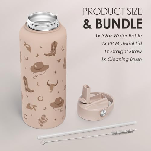 Western Cowgirl Water Bottle 32oz Stainless Steel with Lid