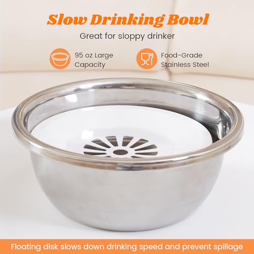 Raised 95oz Slow Drinking Dog Water Bowl No Spill Medium Large Breed