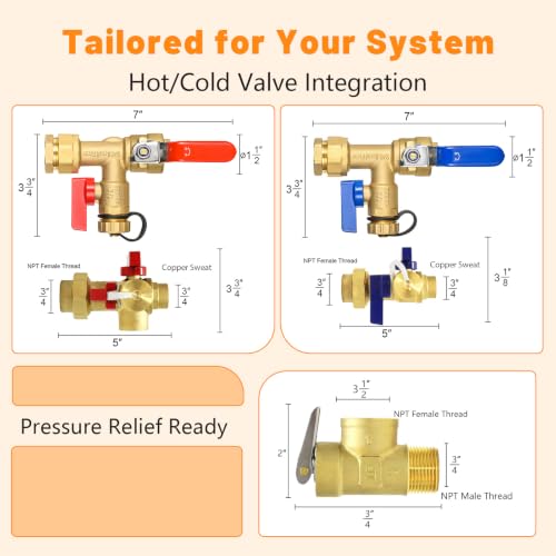 1PC HeSun 3 4" Copper IPS Isolator Tankless Water Heater Service Valve Kit
