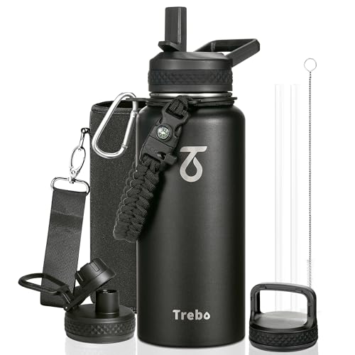 Insulated Water Bottle 32 oz with 3 Lids