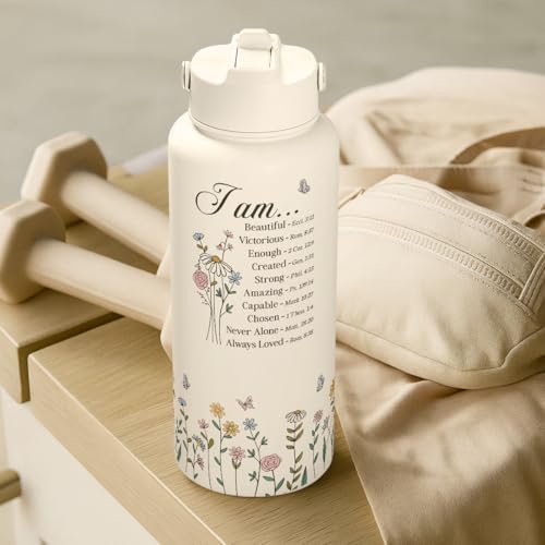 Christian Inspiration Water Bottle 32oz Stainless Steel with Lid & Straw