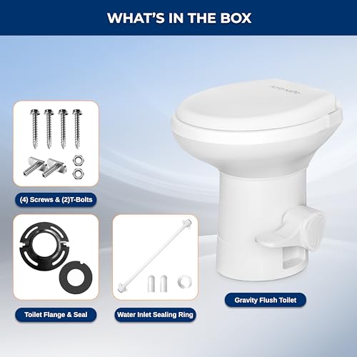 RV Gravity Flush Toilet with Foot Pedal and Hand Sprayer