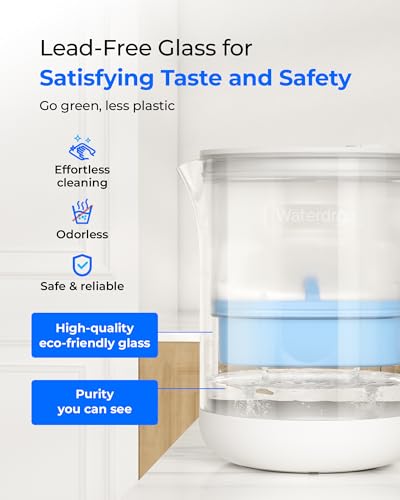PT-72C-A Glass Alkaline Water Filter Pitcher, 7-Cup, Blue