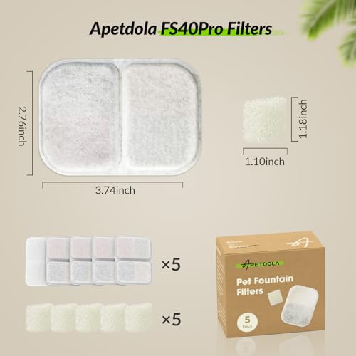 5 Pack Replacement Filter for FS40PRO Cat Fountain 135 fl oz (4 Fl Oz)