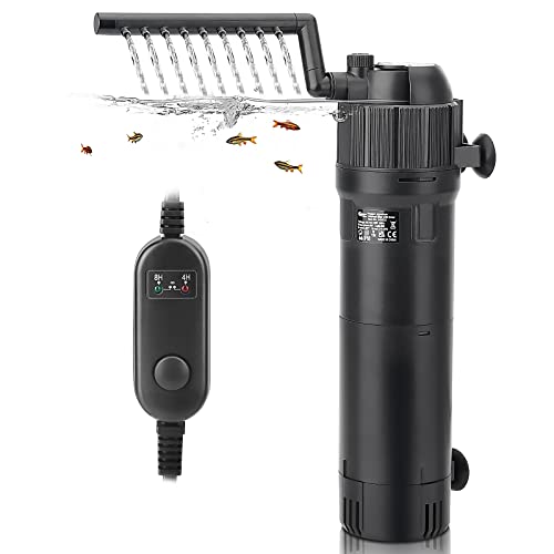 4-in-1 Submersible U-V Filter Pump, Internal Green Water Killer with Timer, 210GPH 8W Adjustable Fish Tank Filter, Increase Oxygen for 40-80 Gallon Aquarium Tank