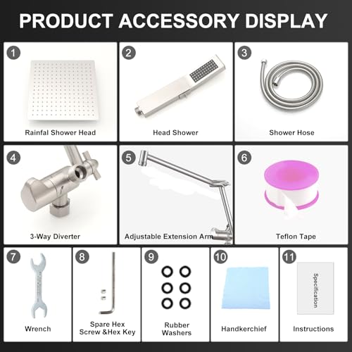 All Metal 10 Inch Rain Shower Head with Handheld Spray Combo