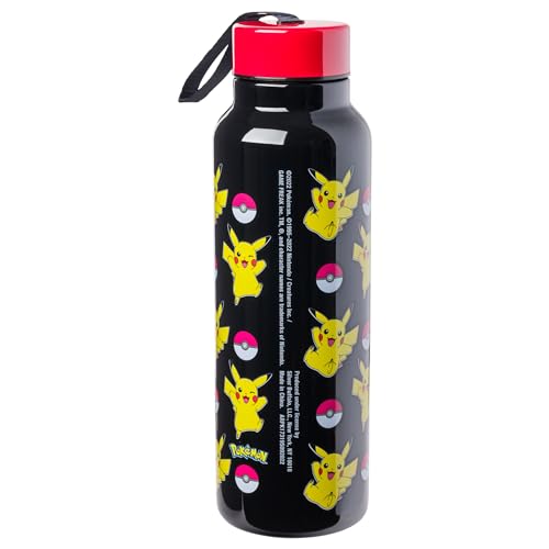 Pokemon Ball and Pikachu Stainless Steel Water Bottle with Strap