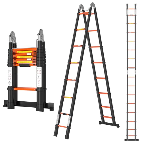 Telescoping Ladder A Frame 16.5Ft with Stabilizer Bar