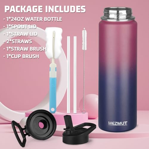 18oz Sports Insulated Water Bottle for School with 2 Lids