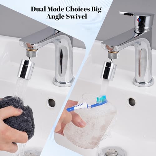 NSF/ANSI/CAN 61 Certified Dual-function Faucet Aerator, CUPC Certification Big Angle Rotate Kitchen Sink Aerator 360 Degree Swivel Sink Sprayer Attachment-55/64 Inch Female Thread-Chrome