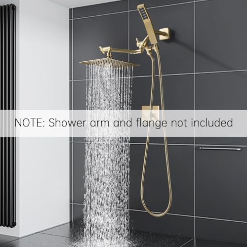 All Metal 8 Inch Dual Square Shower Head Combo