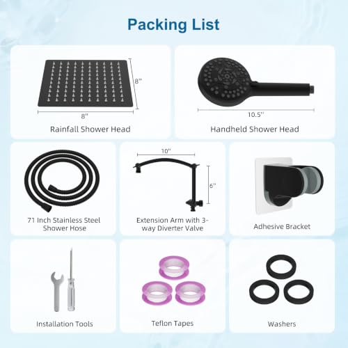 All Metal 8" High Pressure Rain Shower Head Combo