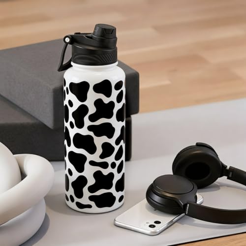 Cow Skin Stainless Steel Water Bottle with Strap 32oz