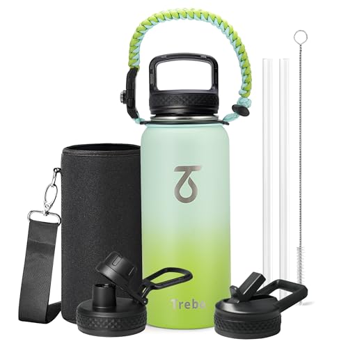 Insulated Water Bottle 32 oz with 3 Lids