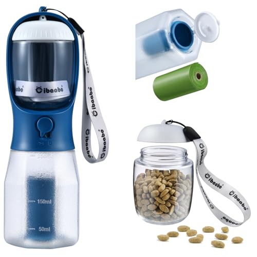 Dog Water Bottle with Food Container & Poop Bag Holder & Filter