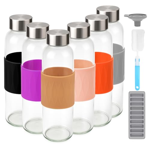 18oz Glass Juice Bottles with Stainless Steel Lids Leak Proof 6 Pack (6 Count)