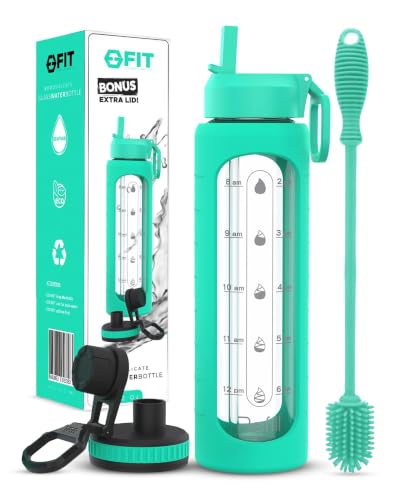 32oz Glass Water Bottle with Straw Lid & Cleaning Brush Set