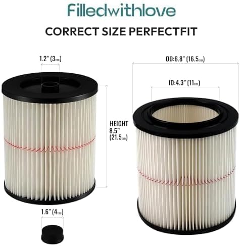 17816 9-17816 Red Stripe Vacuum Cartridge Filter Compatible Craftsman Shop Vac Wet/Dry Vacuum Models 5, 6, 8, 12, and 16 32 Gal. Vacuums produced since 1988 8.5 Inches- White/Red - AquaVibe