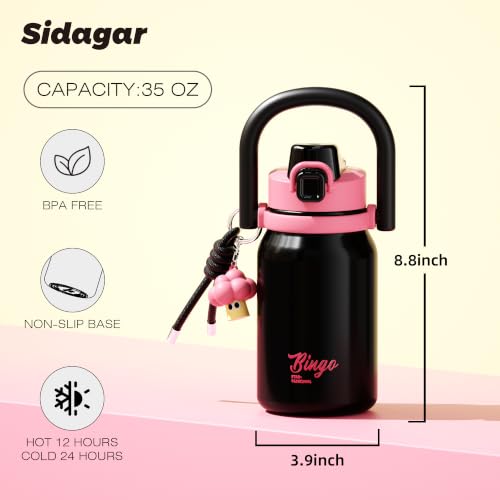 32 oz Leak proof Insulated Water Bottle with Straw & Handle Black