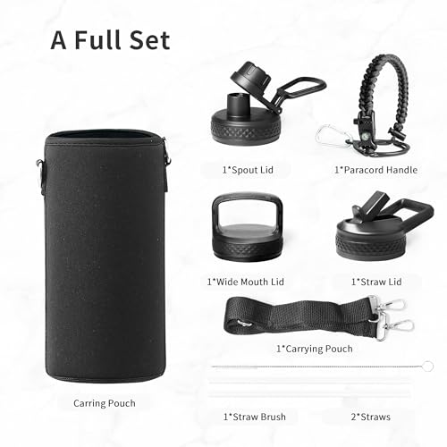 Insulated Water Bottle 32 oz with 3 Lids
