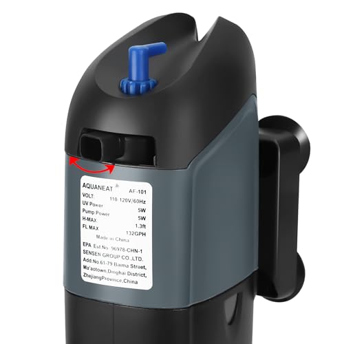 Aquarium Filter 5W UV Bulb Green Water Killer Submersible Pump Filter 132 GPH for 75 Gallon Fish Tank