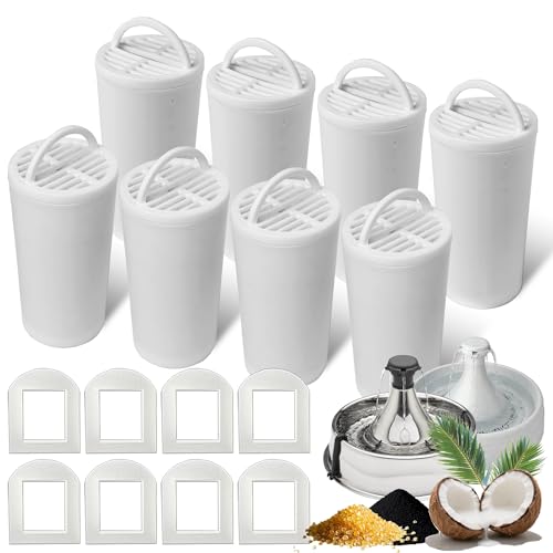 8+8 Packs Premium Cat and Dog Water Fountain Charcoal Filters (16 Count)