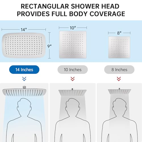 All Metal 14 Inches Rainfall Shower Head with Handheld Combo