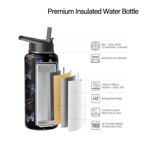 18oz Butterfly Water Bottle with Handle and Flip Straw