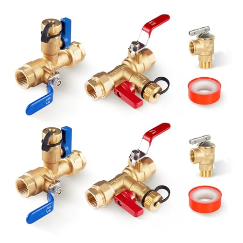 3 4 Inch GUOFIS IPS Tankless Water Heater Valve Kit with Pressure Relief Valve (2 Count)