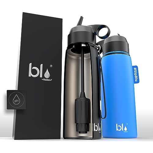 ALL-IN-ONE | Vacuum Insulated Stainless Steel Water Bottle Flask With a pH Filter (26oz) | Made in the USA | Alkaline Water Filter Bottle | Removes 99.99% contaminants (pH - Blue)