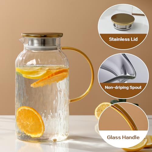 68 oz 2L Large Glass Pitchers with Lid