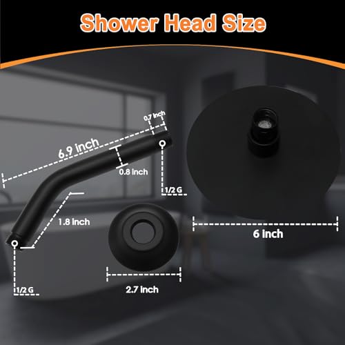 6 Inch Round Rainfall Shower Head with Stainless Steel Arm High Pressure Water Saving Anti