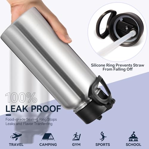 32 oz Insulated Water Bottles Bulk with 2 Lids (8 Count)