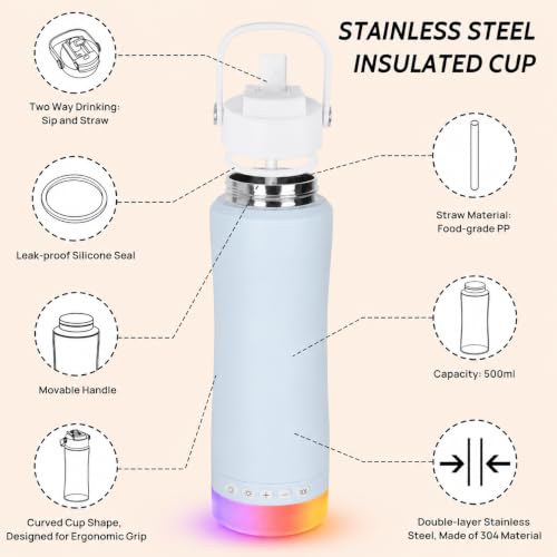 Stainless Steel Water Bottle with Camping Lantern & Night Light