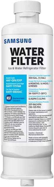 Samsung HAF-QIN/EXP Genuine Refrigerator Water Filter, Reduces 99% of Harmful Contaminants for Clean, Clear Drinking Water, 6-Month Life, Easy Install, Pack of 1