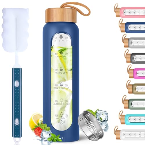 Glass Water Bottles 25 Oz with Silicone Sleeve