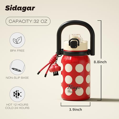 32 oz Leak proof Insulated Water Bottle with Straw & Handle Red