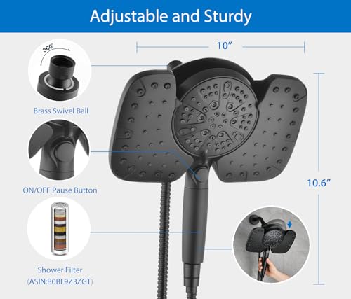 Rain Shower Head with Filtered Handheld Spray Combo Black 2.5 GPM (2 Count)