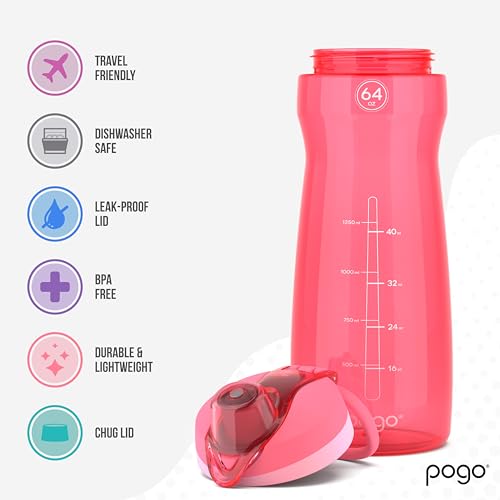 64oz Plastic Water Bottle with Chug Lid and Carry Loop