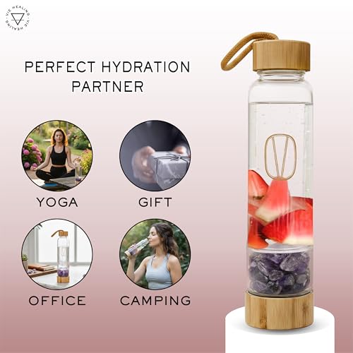 Gem Infused Amethyst Glass Water Bottle