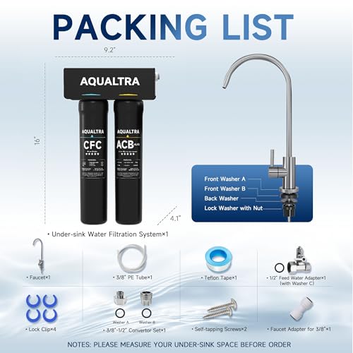 USF-2F-15 Slightly Alkaline Under Sink Filter System, 28K Gal with Faucet, Reduce PFOA, PFOS, Chlorine, Lead, Mercury, Chloramine, Fluoride, Microplastics Particles, Bad Taste & Odor