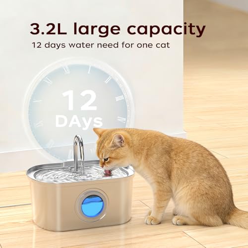 108 oz 3.2L Cat Water Fountain Stainless Steel with Water Level Window