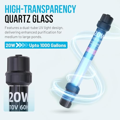 20W UV Water Clarifier with 17ft Cable for 100