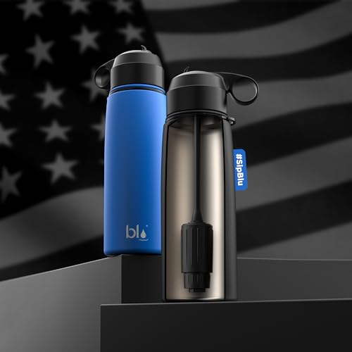 All-in-ONE | Vacuum Insulated Stainless Steel Water Bottle Flask with a Filter (26oz) | Made in The USA | Removes 99.99% contaminants (Regular - Blue)