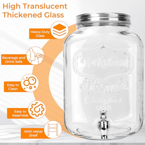 1 Pack 2 Gallon Glass Drink Dispensers with Stand